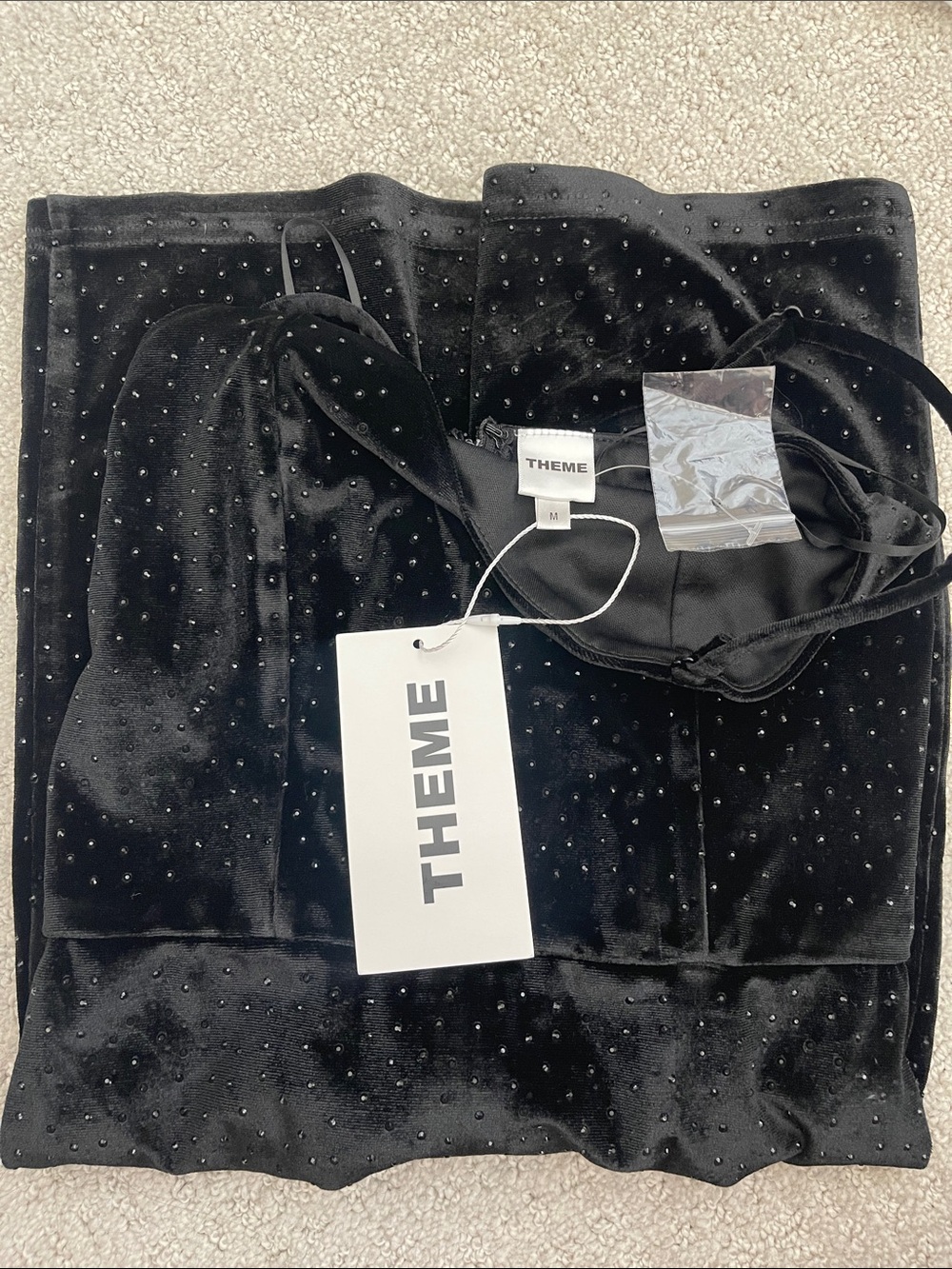 NWT Theme NYC black velvet rhinestone mini dress size Medium M